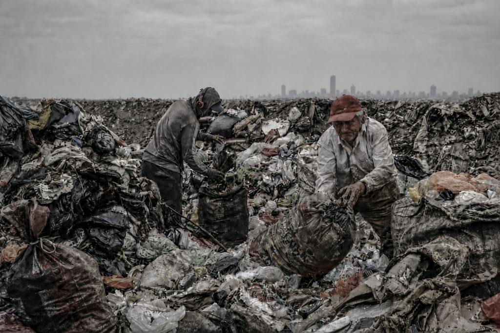 Men sifting through the garbage on the garbage dump in Montevideo
